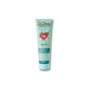 Eine 90ml Tube Dr. Bauer's Zahnpasta Active Love Single Love mit einem erfrischenden Pfefferminzkick und tealem Design auf weißem Hintergrund.
