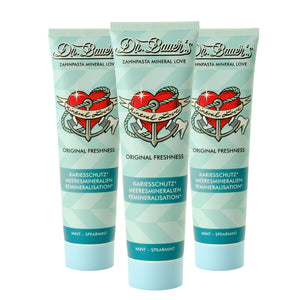 Dr. Bauer's Zahnpasta Mineral Love Original Freshness, 3er Pack à 90ml - Zahnpflege mit Meeresmineralien und frischem Minz- & Spearmint-Geschmack.