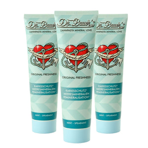 Dr. Bauer's Zahnpasta Mineral Love Original Freshness, 3er Pack à 90ml - Zahnpflege mit Meeresmineralien und frischem Minz- & Spearmint-Geschmack.