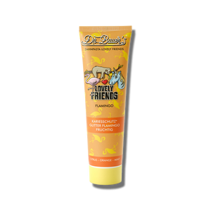 Dr. Bauer's Zahnpasta Lovely Friends Flamingo 90ml kommt in einer orangefarbenen Tube mit glitzernden Flamingos und Comic-Tieren. Genießen Sie die Aromen von Zitrusfrüchten, Orange und Minze für ein vergnügliches Putzerlebnis mit Dr. Bauer's!.