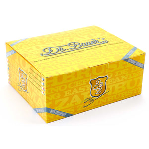 Orangefarbene Schachtel mit "Dr. Bauer's"-Schriftzug und Logo, mit blauen und weißen Akzenten; enthält Dr. Bauer's Einmalzahnbürsten mit Zahnpasta 100er Packung ORANGE.