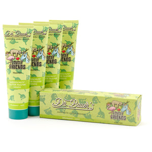 Vier Tuben Dr. Bauer's Zahnpasta Lovely Friends Faultier, je 90 ml - lustige Zahnpasta mit Faultiermotiv, ideal für Kinder.