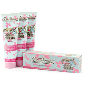 Dreierpack Dr. Bauer's Zahnpasta Lovely Friends Prinzessin (je 90 ml) - eine lustige, kinderfreundliche Zahnpasta mit entzückender Prinzessinnen-Verpackung von Dr. Bauer's.