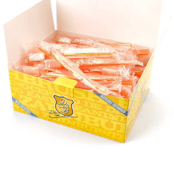 Dr. Bauer´s Einmalzahnbürsten mit Zahnpasta 100er Packung ORANGE