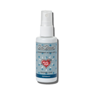 Eine 50-ml-Flasche Dr. Bauer‘s Original Love Mundspray mit blau-weißem Etikett, ideal für eine schnelle Atemerfrischung.