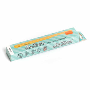 Dr. Bauer's Daily Love Zahnbürste medium: Bambuszahnbürste mit biobasierten, orangefarbenen Borsten in umweltfreundlicher Verpackung - die nachhaltige Zahnbürste für Ihre Zahnpflege von Dr. Bauer's.