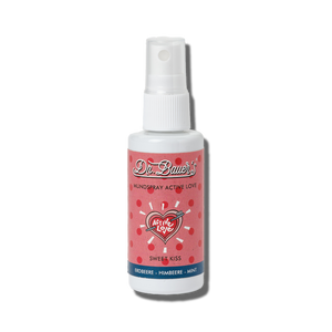 Eine 50-ml-Flasche Dr. Bauer’s Sweet Kiss Mundspray mit Erdbeere, Himbeere und Minze für erfrischenderen Atem und bessere Mundgesundheit.