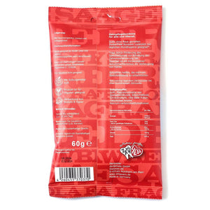 Rote Packung der Dr. Bauer's Xylinetten Erdbeere 60g, fruchtig-süße Zahnpflegebonbons mit weißem Text, Zutaten- und Nährwertangaben auf der Rückseite. Genießen Sie leckere Zahnpflege von Dr. Bauer's.
