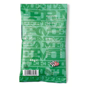 Rückseite einer grünen Dr. Bauer's Xylinetten Pfefferminz 60g Packung mit deutschem Text über Zahnpflege und Karies vorbeugen, Nährwertangaben, Strichcode und Dr. Bauer's Logo sichtbar.