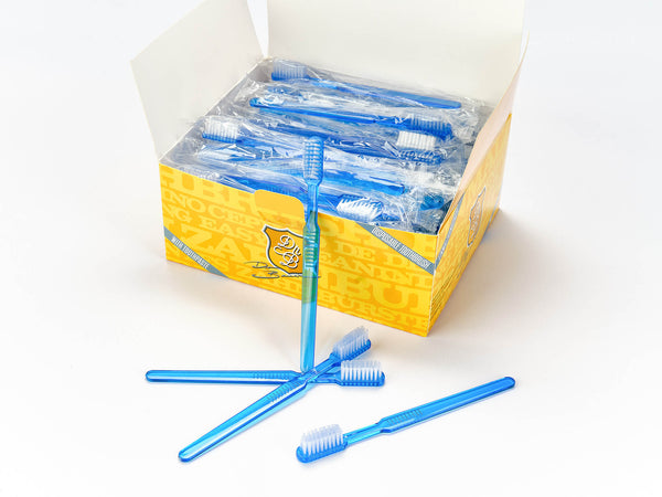 Dr. Bauer's Einmalzahnbürsten mit Zahnpasta einzel verpackt 100er Packung blau