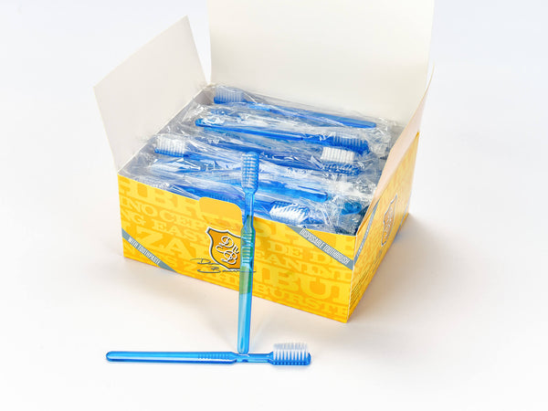 Dr. Bauer's Einmalzahnbürsten mit Zahnpasta einzel verpackt 100er Packung blau