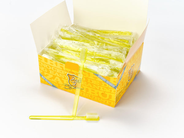 Dr. Bauer´s Einmalzahnbürsten mit Zahnpasta einzel verpackt 100er Packung gelb