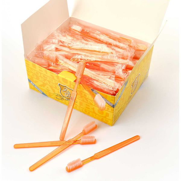 Dr. Bauer's Einmalzahnbürsten mit Zahnpasta einzel verpackt 100er Packung orange