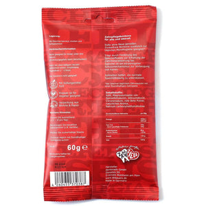 Dr. Bauer's Xylinetten Kirsche 60g: Rote Bonbonpackung mit deutschem Text, Nährwertangaben und Barcode auf der Rückseite. Am unteren Rand befindet sich das Dr. Bauer's Xylinetten-Logo, das für Zahngesundheit und Kirschgenuss steht.